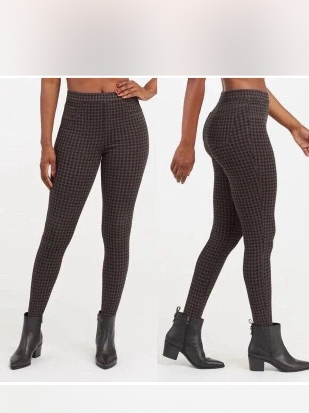 Spanx JEAN-ISH Gray black Houndstooth Bottom shaping stretch jeggings large